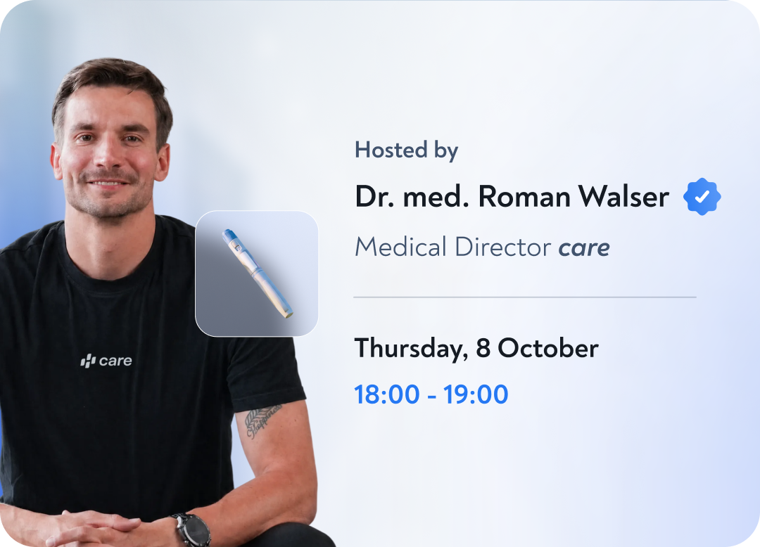 Hosted by Dr. Roman Walser, Medical Director care – Thursday, 8 October, 18:00 - 19:00